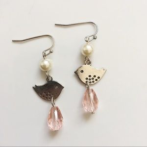 3 for $10 - Pink pearl bird dangles
